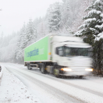 Lorry delivering in winter